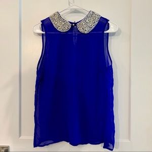 Electric Blue Pearl Collared Chiffon Tank